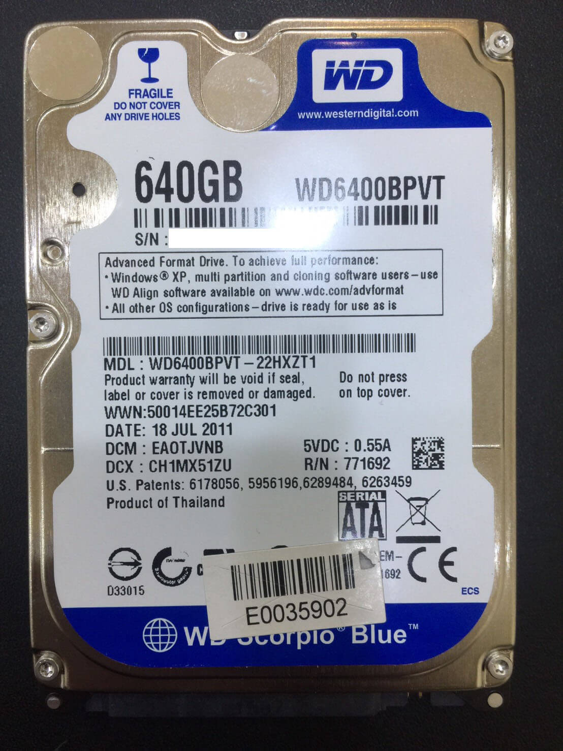 WD 640G(WD6400BPVT)硬碟資料救援 - Harddisk
