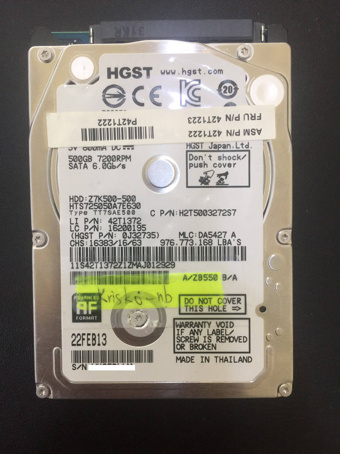 HGST 500G (HTS725050A7E630) 硬碟資料救援 - Harddisk